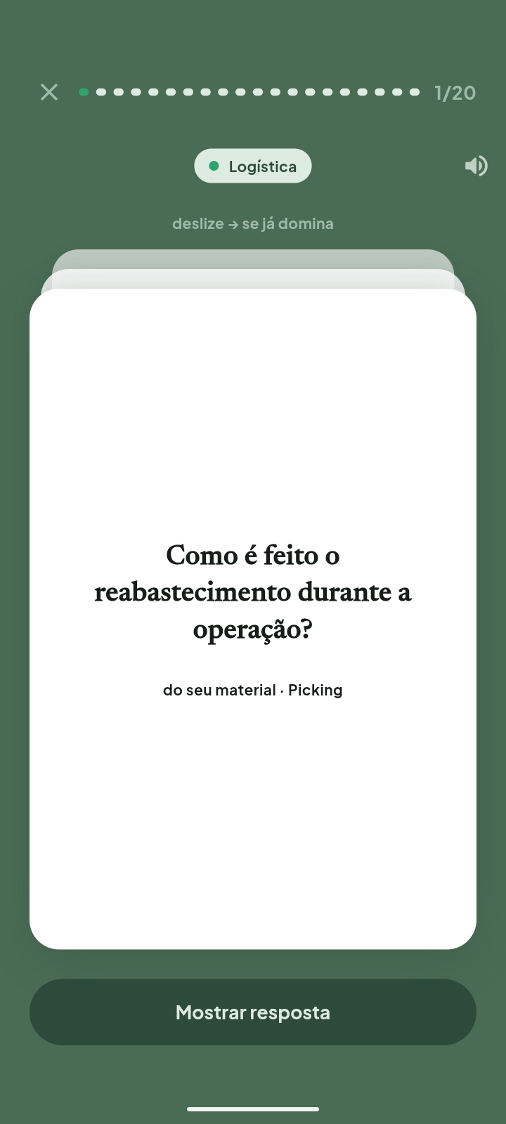 O Bonelim no celular: um flashcard com a pergunta.