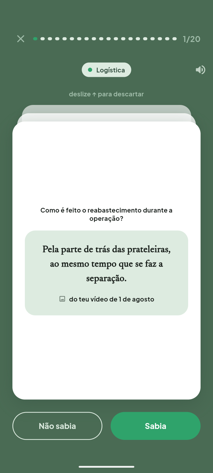 O Bonelim no celular: o mesmo flashcard com a resposta e os botões Não sabia e Sabia.